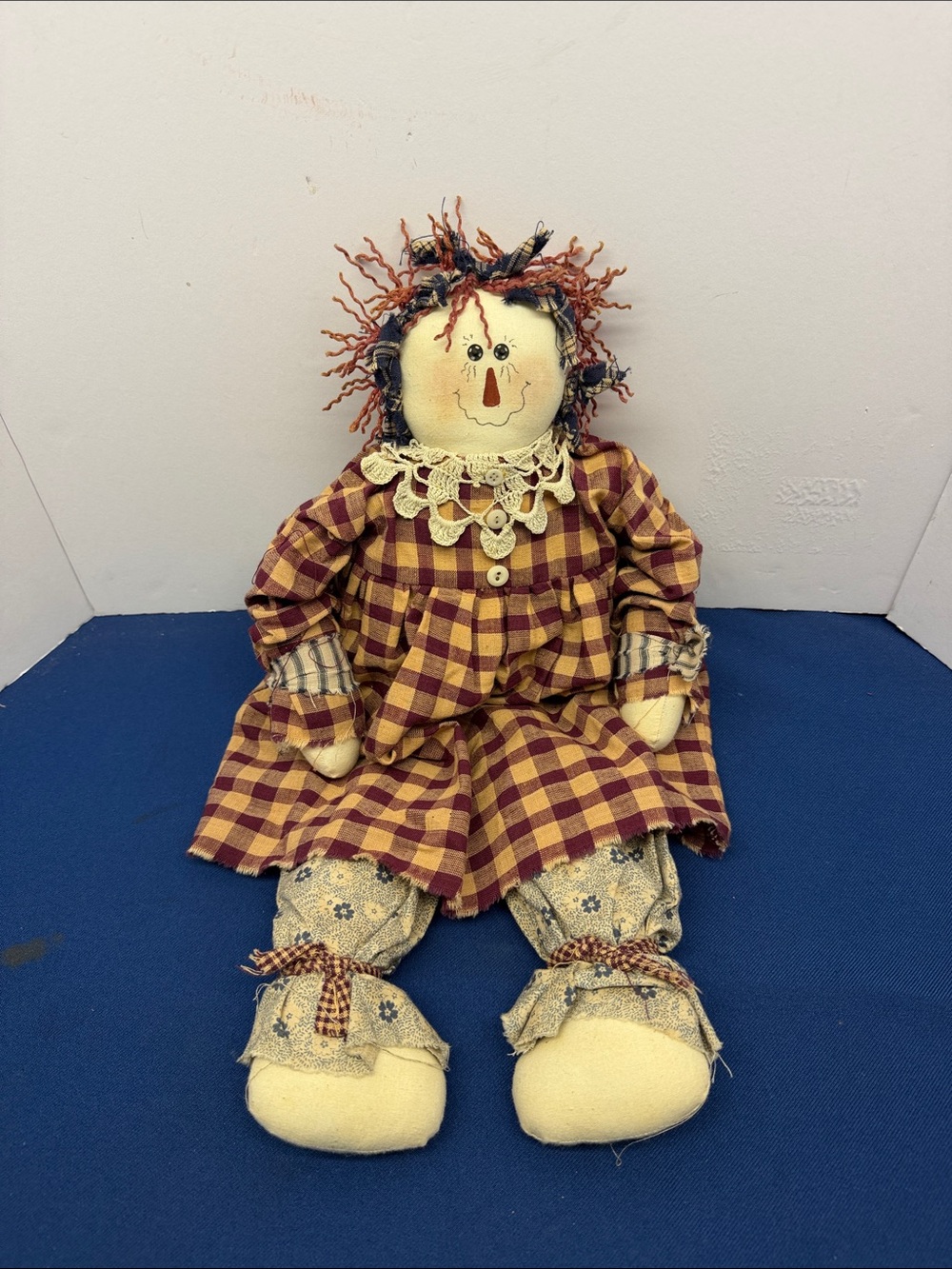 Margaret Johnson Handmade Plaid Rag Doll in Red and Brown 2003 Nice.